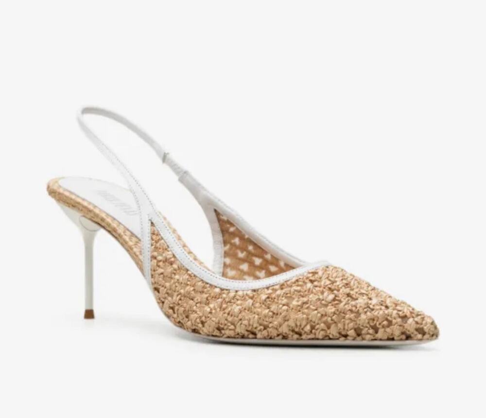 Paris Texas 70mm Lidia Woven Raffia Slingback Pumps iin Straw Naturale 38